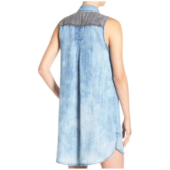 True Religion Womens Sleeveless Bleached Denim Chambray Georgia Dress Blue XS - Picture 2 of 9